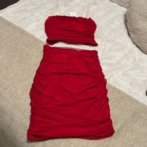 RUCHED RED SKIRT & TOP